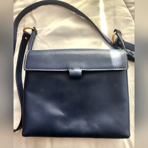 Tory Burch Handbag Navy Blue Leather Miller Crossbody Bag ***Missing Logo Emblem
